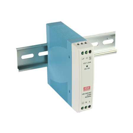 HDR-15-12 DIN rail power supply, 15W, 12V, 1.24A, MEAN WELL