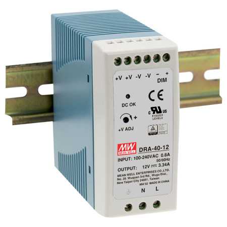 MDR-40-12 DIN rail power supply, 40W, 12V, 3.33A, MEAN WELL