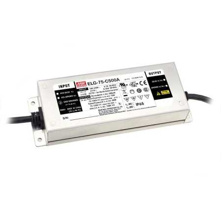 ELG-75-C1050B-3Y Led driver, IP67 74.55W, 35-71V, 1050mA CC dimmable+PE, MEAN WELL