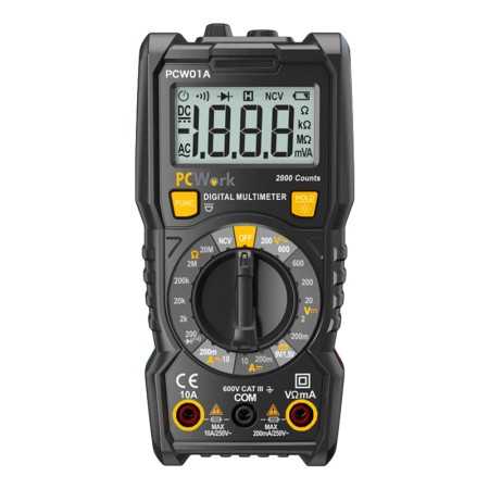 PCW01A Digital Multimeter, Manual Range, 2000 Counts, CAT III 600V